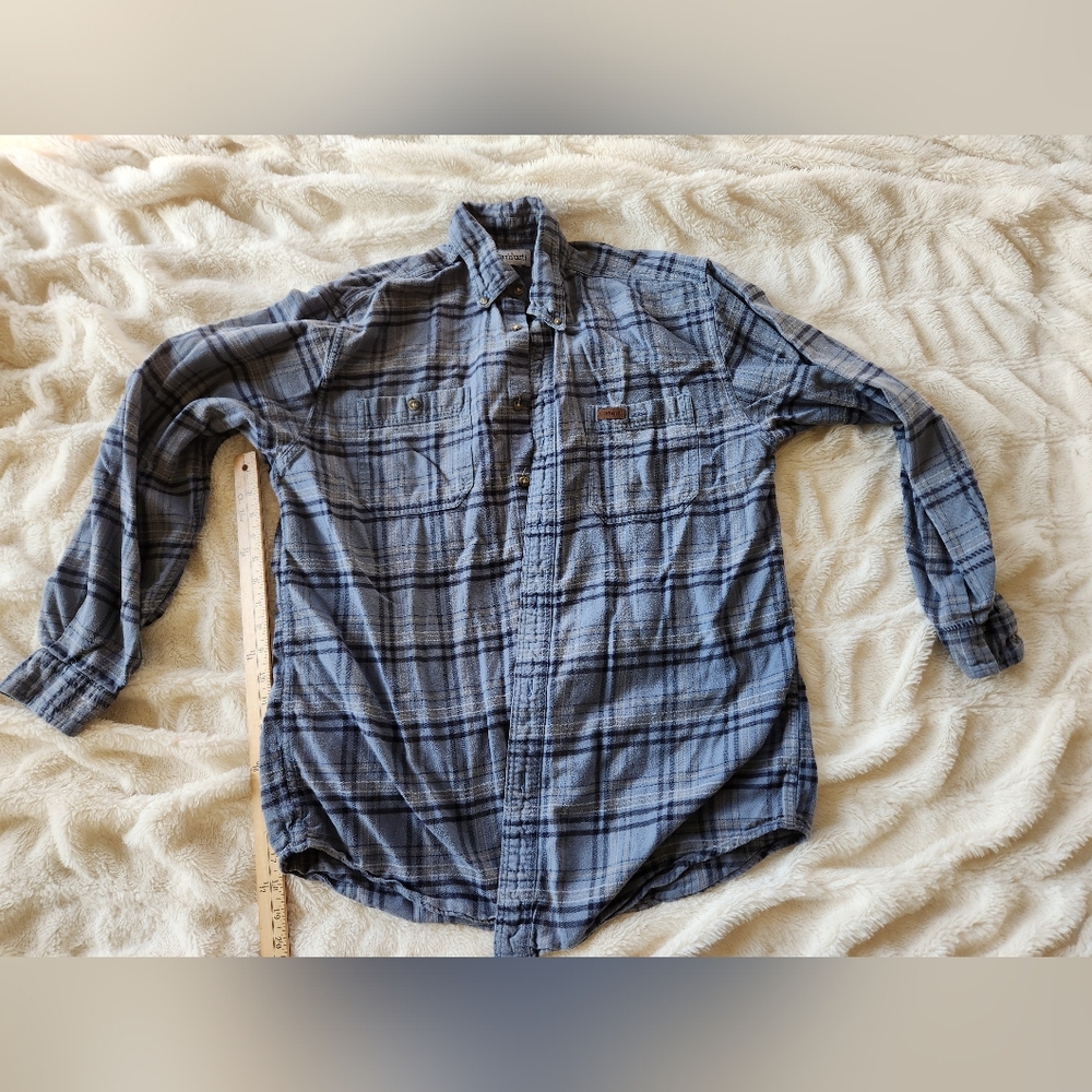 Carhartt XL Blue Long Sleeve Plaid Button-Up Shirt 100% Cotton